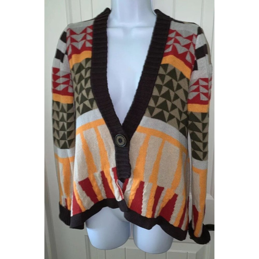 Sparrow Anthropologie Cardigan Brown Orange Linen Cotton Wool Sz MEDIUM VGUC